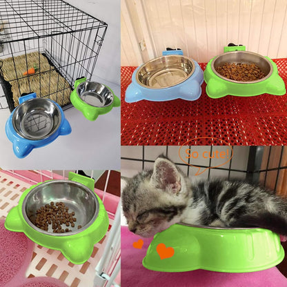 Hamiledyi Crate Dog Bowl 2 PCS Cat Removable Water Food Feeder Bowls with Bolt Holder Stainless Steel Hanging Suitable for Small Pet Dog Cat Bird (Blue+Green)