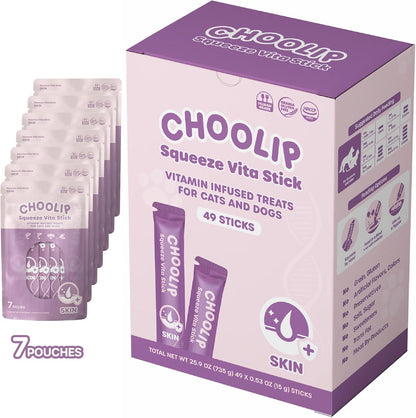 Choolip Bundle | Berry Good Milk 10pk Vitamin-Infused + 49pc Skin and Coat Support Squeeze Vita Sticks with Essential multivitamins [Both Products are for Cats & Dogs of All Life Stages]