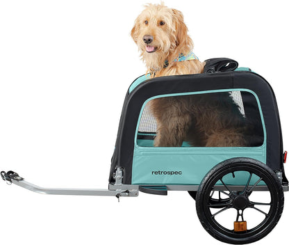 Retrospec Rover Waggin' Pet and Dog Bike Trailer with Weather-Resistant Canopy & Mesh Shield - Foldable Frame, 16in Wheels with Storage Pouch & Internal Safety Leash Supports up to 50 lbs