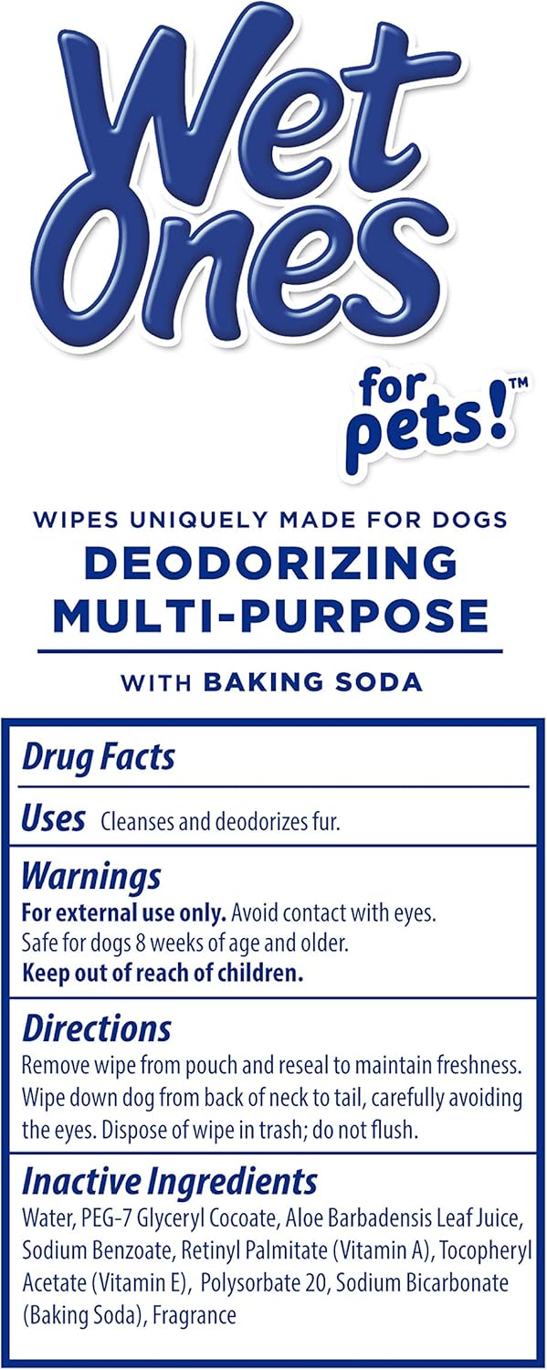 Wet Ones for Pets Deodorizing Multipurpose Dog Wipes with Baking Soda, Tropical Splash Scent - Desmellizing Wipes for Dogs in Canister, 50 Count