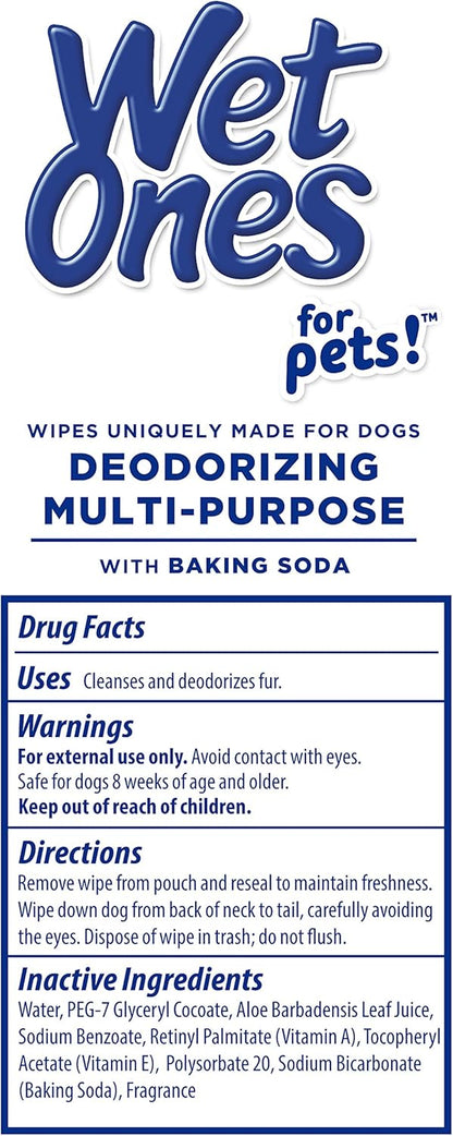 Wet Ones for Pets Deodorizing Multipurpose Dog Wipes with Baking Soda, Tropical Splash Scent - Desmellizing Wipes for Dogs in Canister, 50 Count