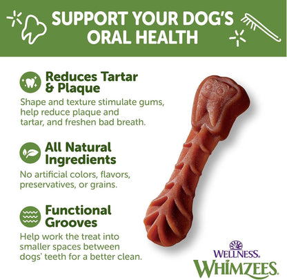 WHIMZEES Wellness Brushzees Dog Dental Treats, Natural Chews, Extra Small Size Stick, (48 Count)