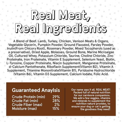 TRMC Mixed Meat E-I-E-I-O Air Dried Dog Food w/Real Beef, Lamb, Turkey, Chiken & Venison (Free from Fish) - 2lbs of Grain-Free, High-Protein, Real Meat Dog Food for Dogs of Any Age & Size