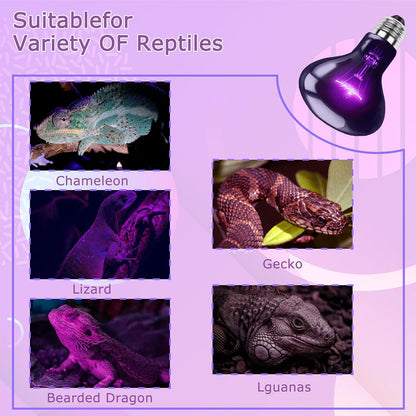 60W Reptile Night Light Bulb, UVA Heat Lamp – Simulated Natural Moonlight Purple Basking Bulb for Bearded Dragon, Lizard, Snake, Turtle, Chameleon, Amphibians, Aquarium & Terrarium Use