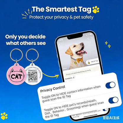 Smart QR Code Cat Tag – Customized Pet ID Tag with Online Editable Contact Info, Privacy Control, Lost & Found Alerts, Health Management, Stylish Pet Accessories & Gift Options, Pink Cat