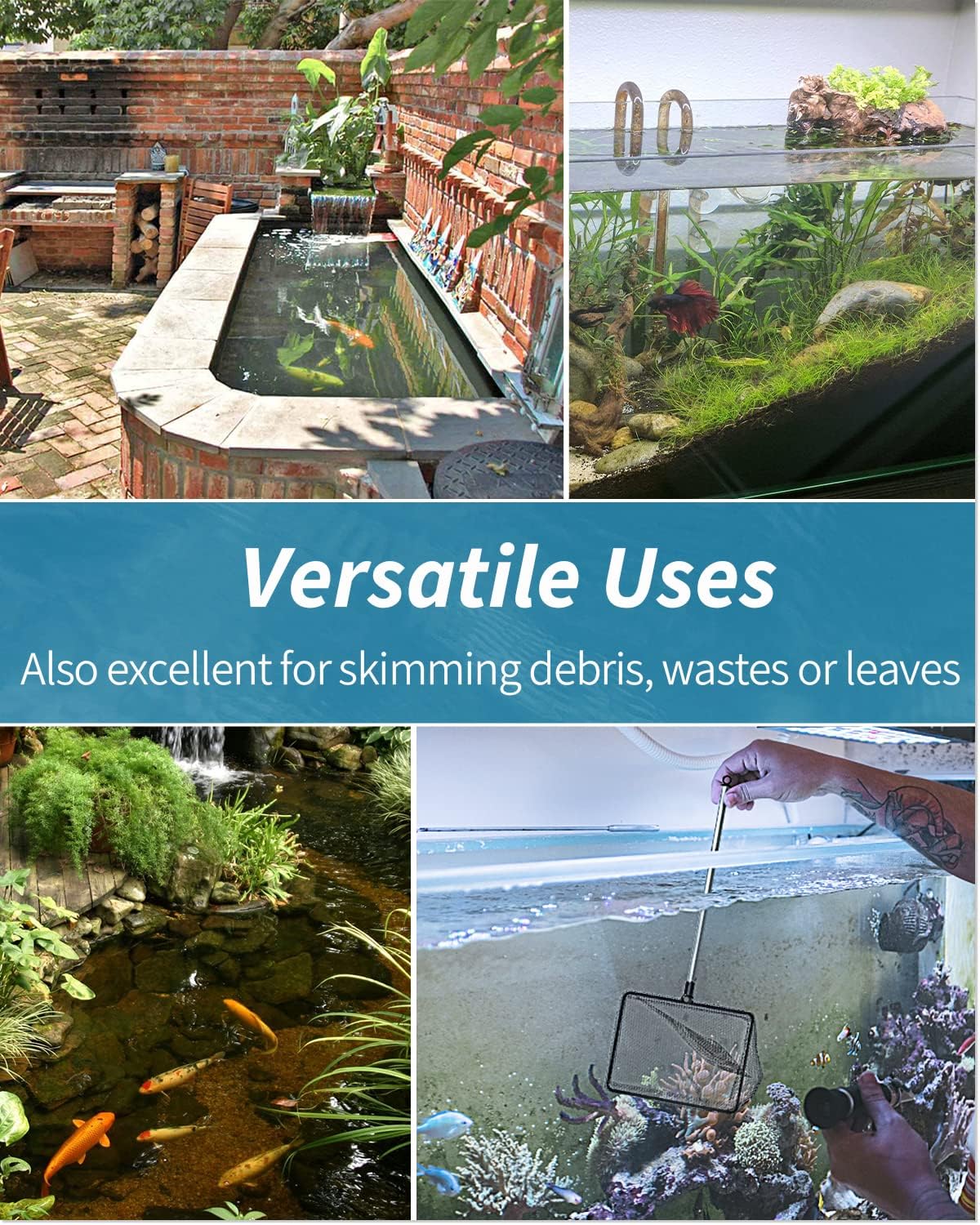 Pawfly Aquarium Fish Net with Extendable 9-24 Inch Long Handle for Betta Fish Tank Small Koi Pond and Pool