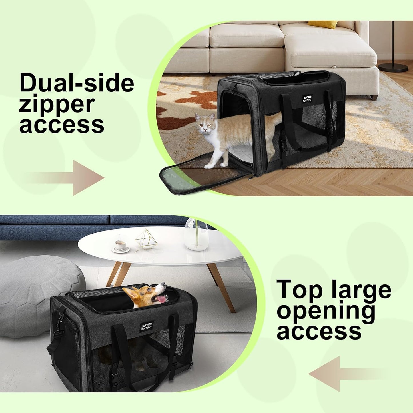 Large Cat Carrier Soft Small Pet Carrier for Medium Cats Dogs Puppies Travel Carrier Soft Side UP to 25 Lbs,Black