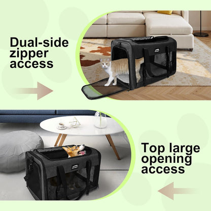 Large Cat Carrier Soft Small Pet Carrier for Medium Cats Dogs Puppies Travel Carrier Soft Side UP to 25 Lbs,Black