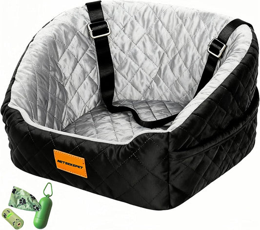 The netsekepet Suitable for Dogs Under 32 pounds, pet car Safety Seats, Detachable and Washable pet Seats, Travel beds with Storage Bags and seat Belts, Color - Black/Gray