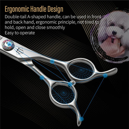 Professional Dog Grooming Scissors, 7 Inch JP440C Stainless Steel, 25% Thinning Curved Shears with Ergonomic Handle, Silver (Curved Thinner, 7.5")