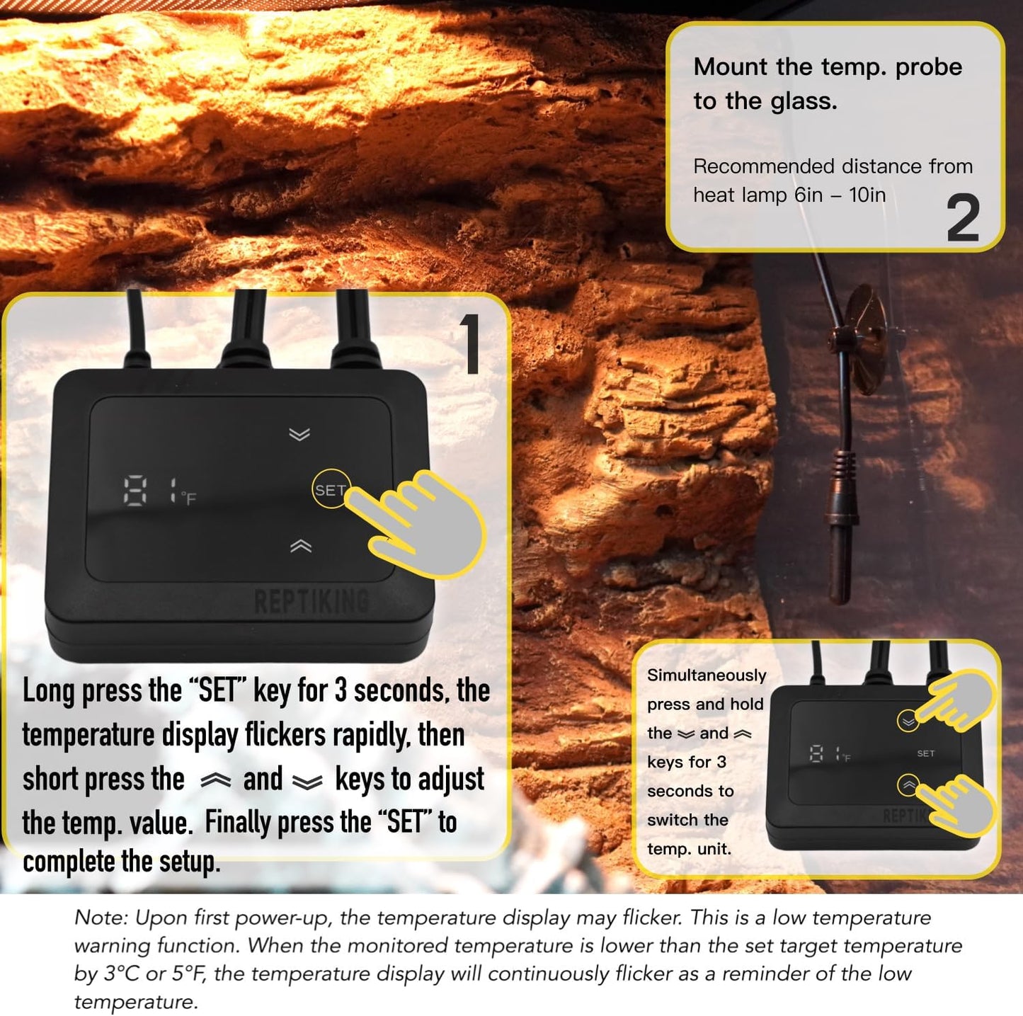 Reptile Heat Pad 16W with PID Dimming Thermostat, Adjustable Thermostat Heating Pad for Reptile Tank, Lizard, Snake, Bearded Dragon, Hermit Crab, Terrarium Heating Mat for Reptiles