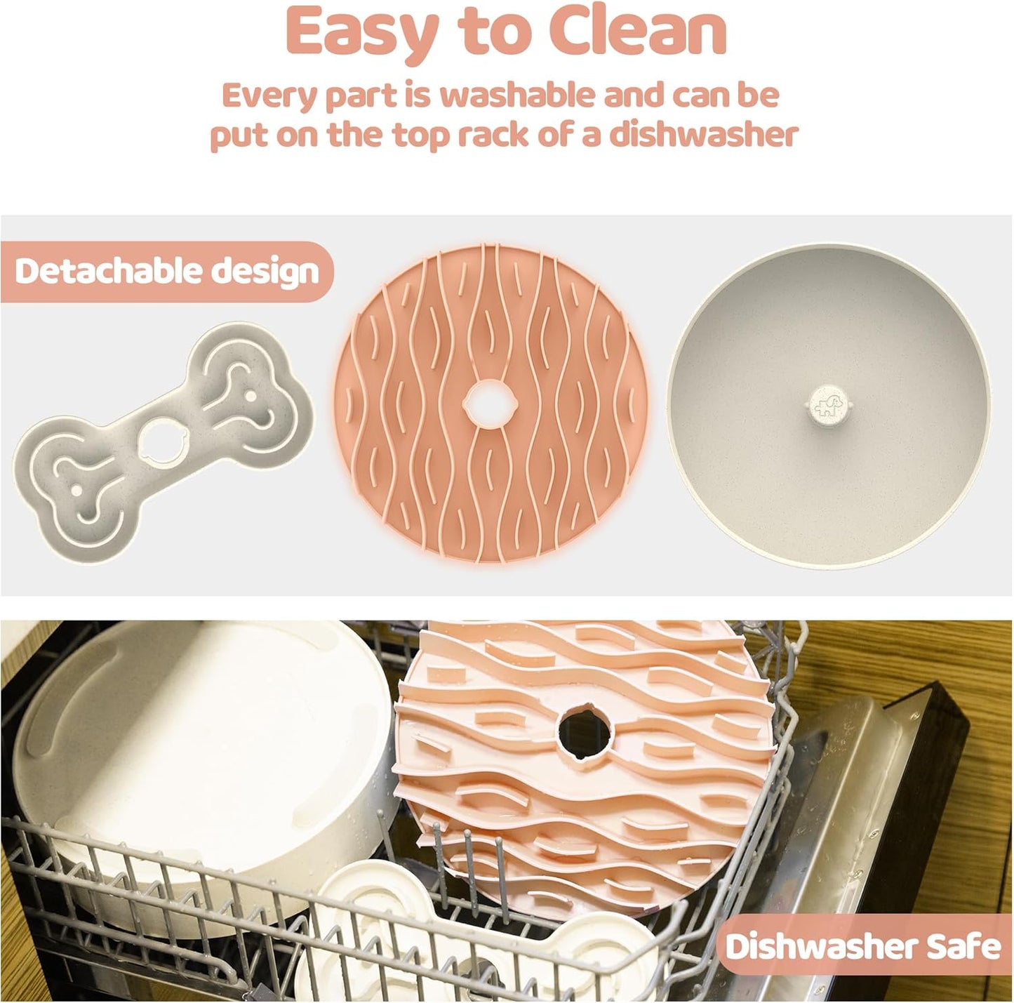 Puzzle Feeder Slow Feeder Dog Bowl for Large Dogs with Non-Slip Base - Adjustable Speed Design, Removable Puzzle Inserts & Dishwasher Safe, Pink