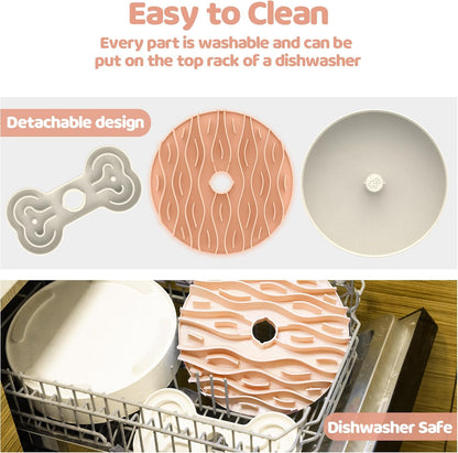 Puzzle Feeder Slow Feeder Dog Bowl for Large Dogs with Non-Slip Base - Adjustable Speed Design, Removable Puzzle Inserts & Dishwasher Safe, Pink