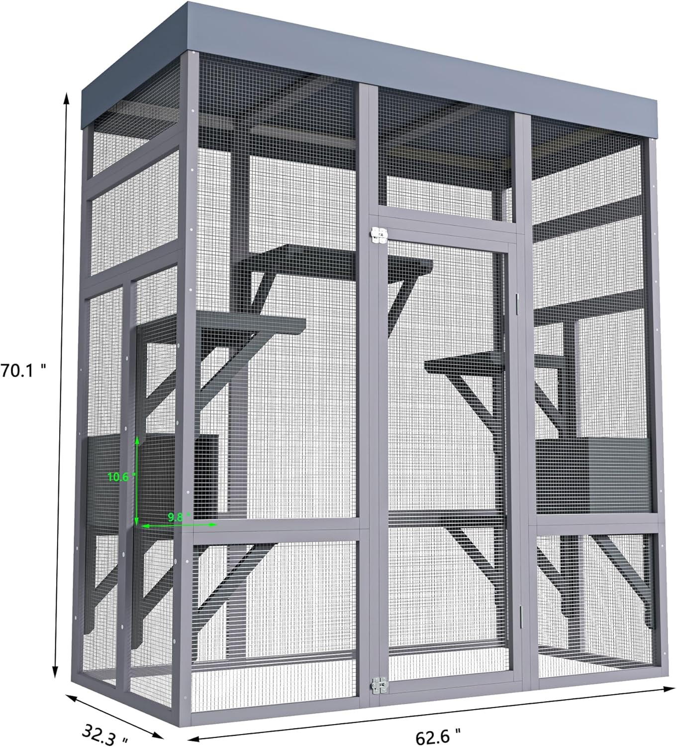 Outdoor Cat House Big Catio Wooden Cat Shelter Enclosure with Platforms,Upgrade Waterproof Cover,Rust-Proof Metal Wire,Cat Cage Playpen for Patio or Backyard,62.6",Grey