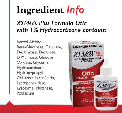 Zymox Advanced Formula Otic Plus Enzymatic Ear Solution for Dogs and Cats with 1% Hydrocortisone, 1.25oz