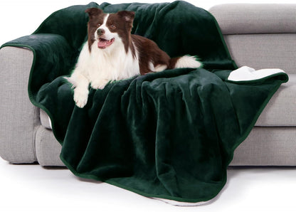 gogobunny Waterproof Bed Blanket, Reversible Sherpa Fleece Throw Blanket for Dog Puppy Cat, Furniture Cover Protects Bed Couch Sofa from Liquid Pee and Pet Fur (Forest Green, 50x60 inches)