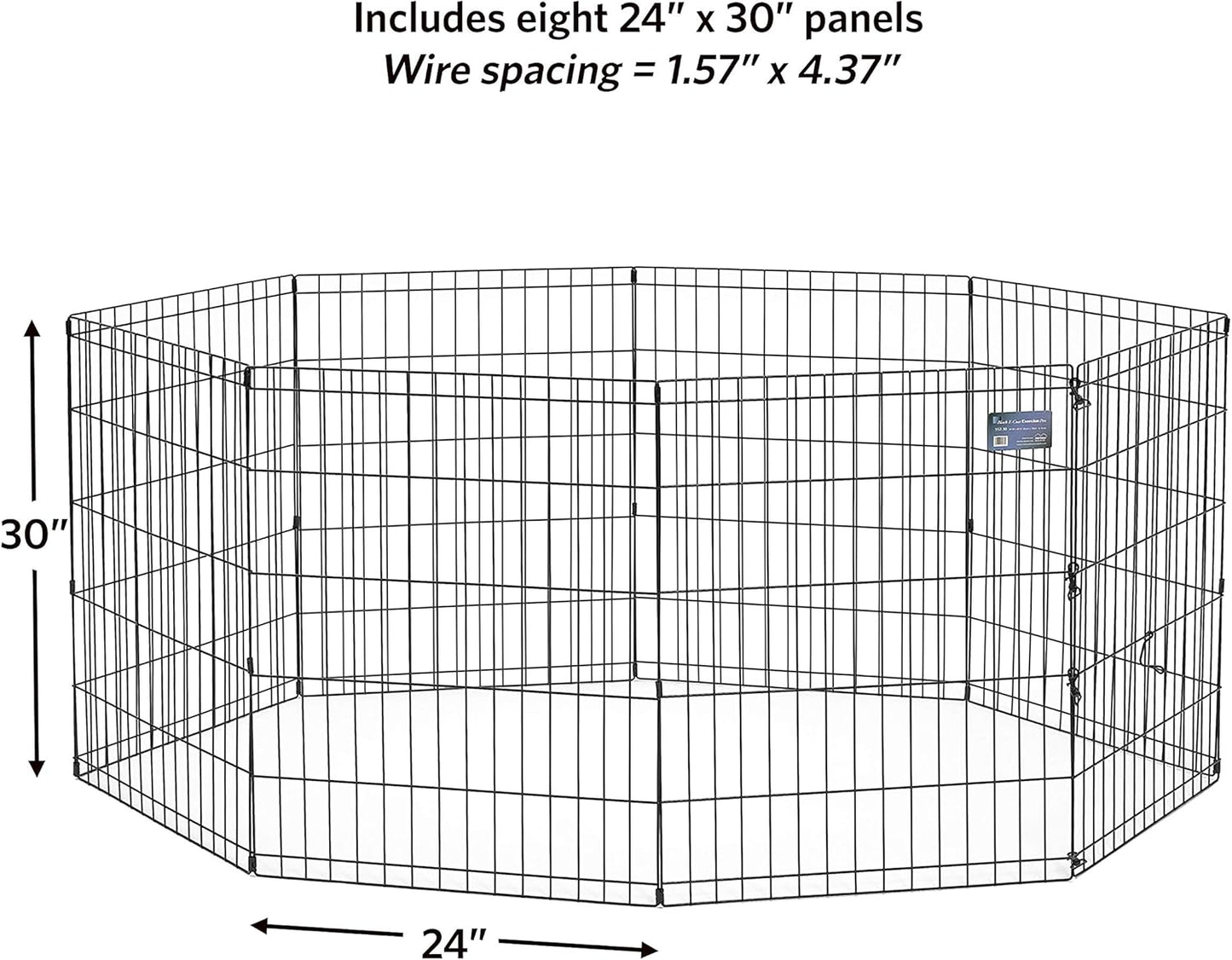 MidWest Homes for Pets Folding Metal Puppy/Dog Exercise Pen, Indoor/Outdoor Playpen with No Door, Provides 16 Sq Feet of Play Space, 30-Inches Tall, Black E-Coated