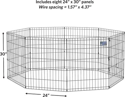 MidWest Homes for Pets Folding Metal Puppy/Dog Exercise Pen, Indoor/Outdoor Playpen with No Door, Provides 16 Sq Feet of Play Space, 30-Inches Tall, Black E-Coated