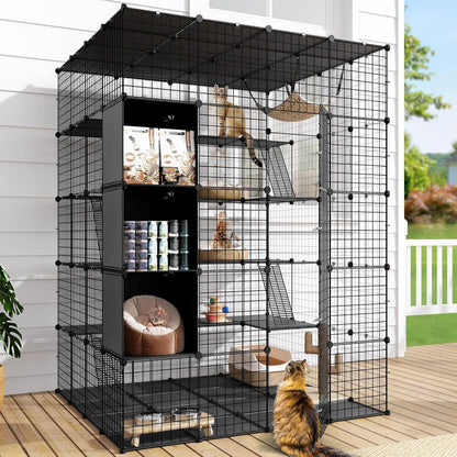 DWVO 5 Tier Large Cat Cage Indoor: Kitten Enclosure DIY Playpen Catio with Large Hammock for 1-4 Cats