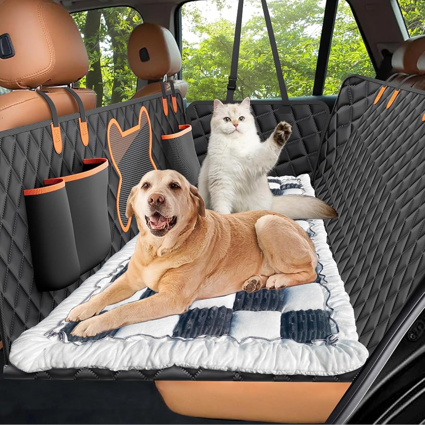 Dog Bed Mat for Car Backseat Extender, Non-Slip Plaid Pet Bed Mat for Car Back Seat Protector Cover, Furry Dog Couch Cover, Flannel Travel Dogs Mat for Cars, SUVs, Sedans. (51" x 24") (Grey, M)
