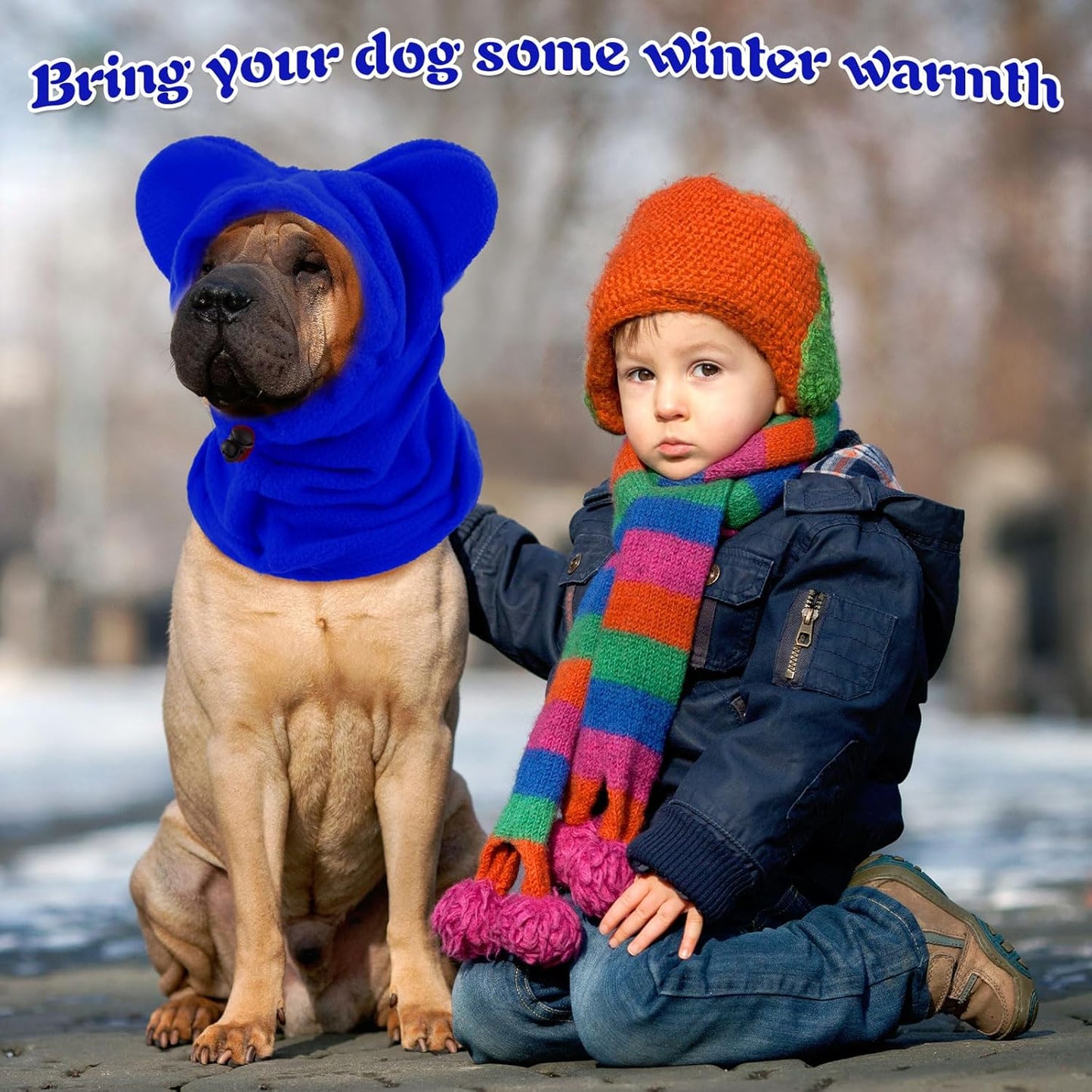 Winter Dog Hats Quiet Ears for Dogs Ear Muffs Pet Neck Warmer Scarf Hoodie Noise Protection Cover Beanie Head Wrap Costume for Pet Dog Cats(Blue,S)