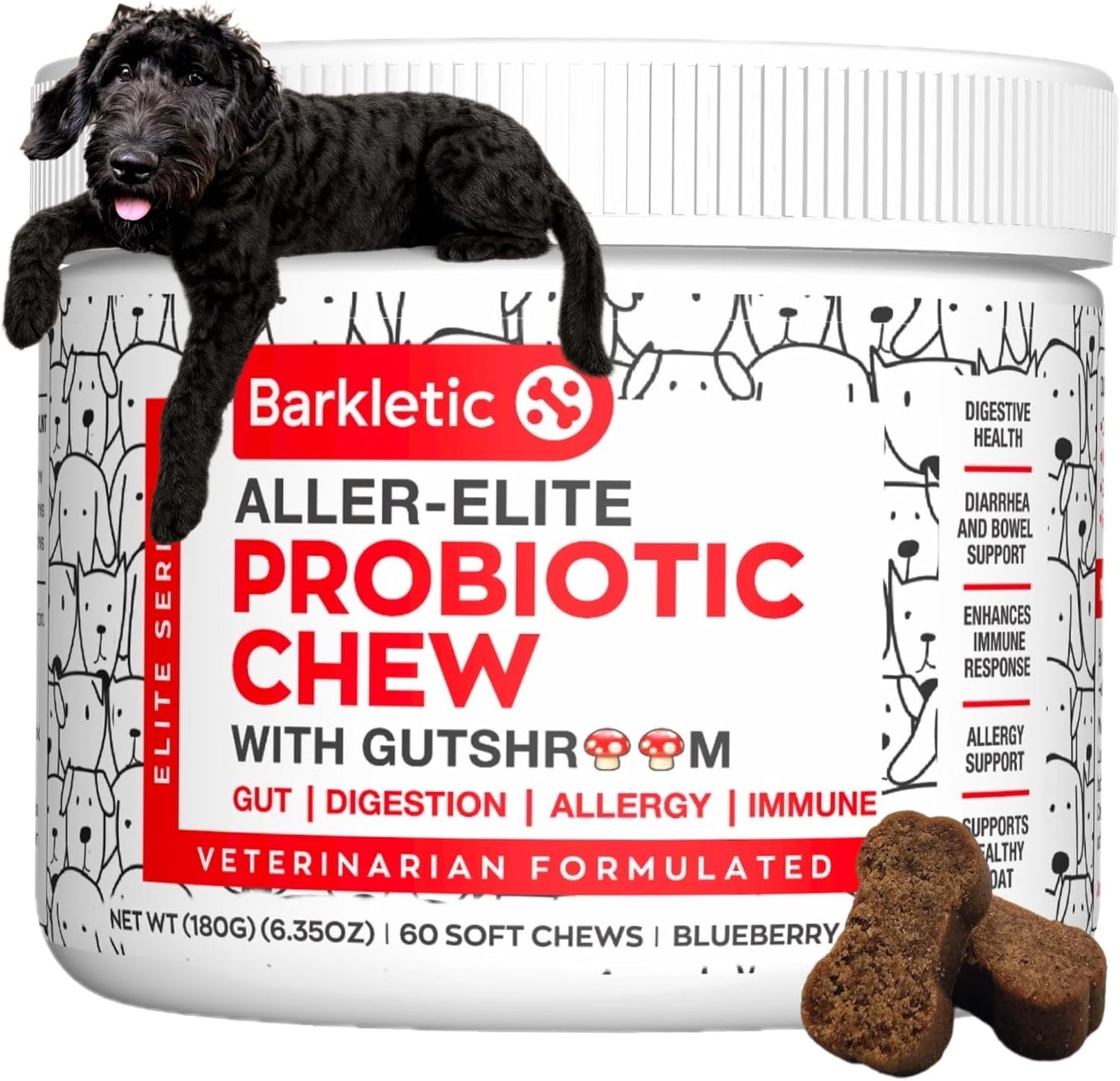 Dog Probiotics – Vet-Formulated Soft Chews for Gut, Immune & Skin Support, Allergen-Smart, Clean Ingredients | 60 Chews