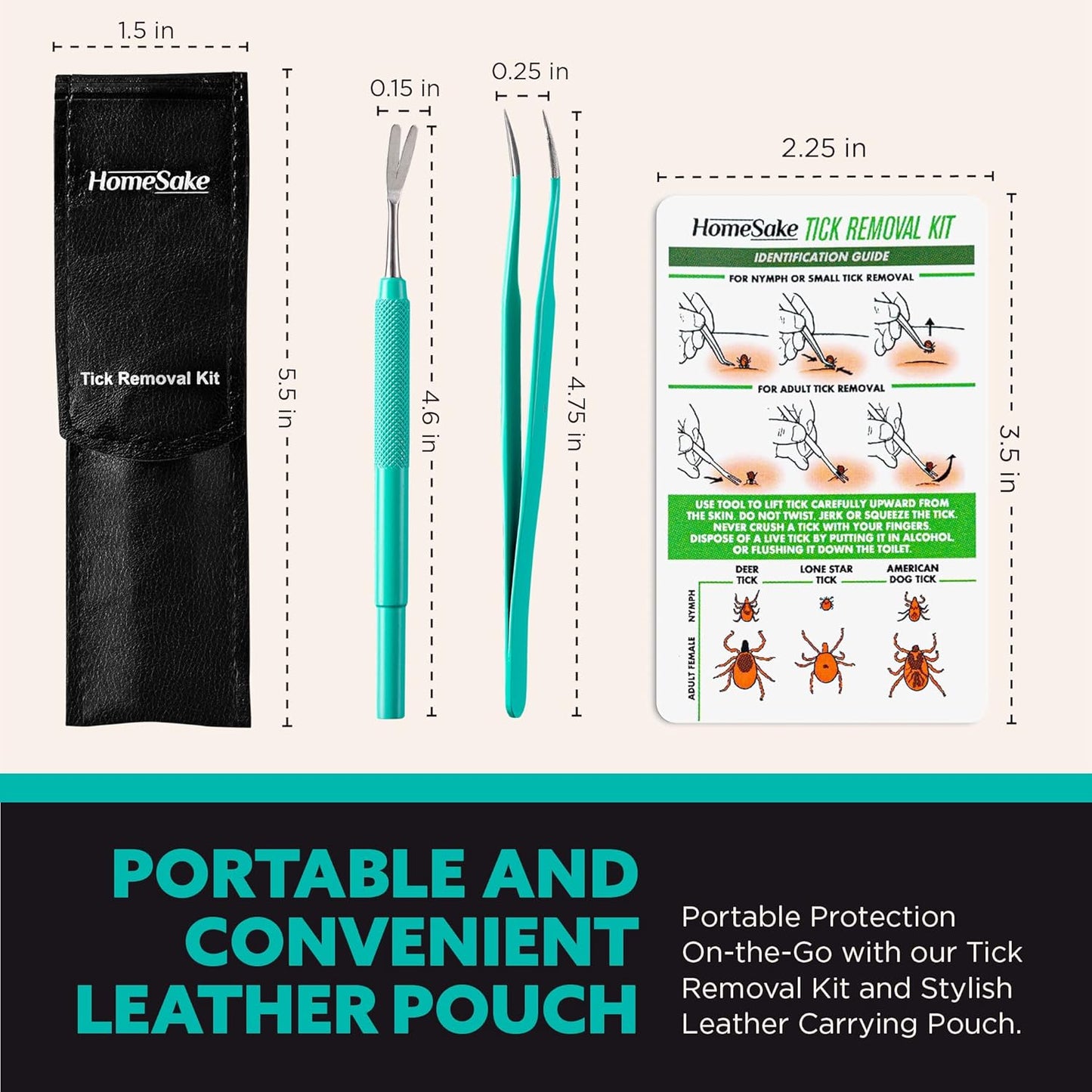 Homesake Tick Remover Tool & Tweezer Set for Dogs, Cats & Humans – Stainless Steel Tick Removal Kit with Storage Pouch & Free Tick ID Card – Safe & Effective Tick Puller