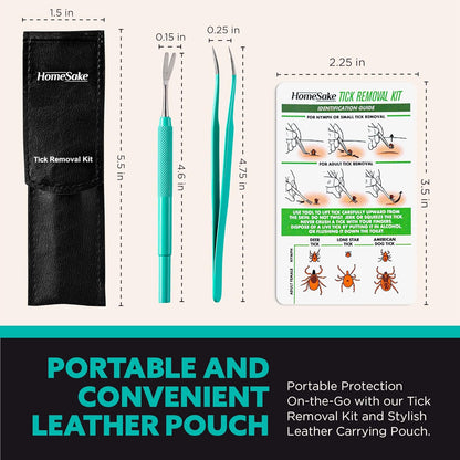 Homesake Tick Remover Tool & Tweezer Set for Dogs, Cats & Humans – Stainless Steel Tick Removal Kit with Storage Pouch & Free Tick ID Card – Safe & Effective Tick Puller