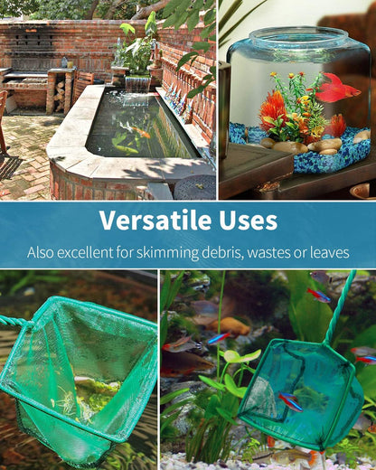 Pawfly Aquarium Fish Net with Braided Metal Handle Square Net with Soft Fine Mesh Sludge Food Residue Wastes Skimming Cleaning Net for Fish Tanks Small Koi Ponds and Pools