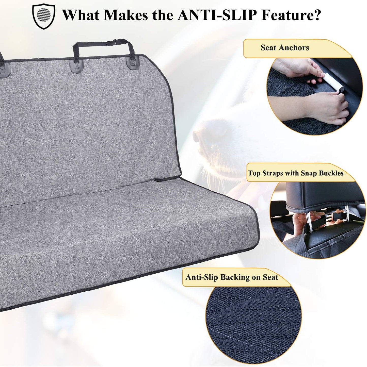 VIVAGLORY Dog Seat Belt + Dog Seat Cover, Chew Proof Waterproof Multi-Functional, Backseat Cover for Car