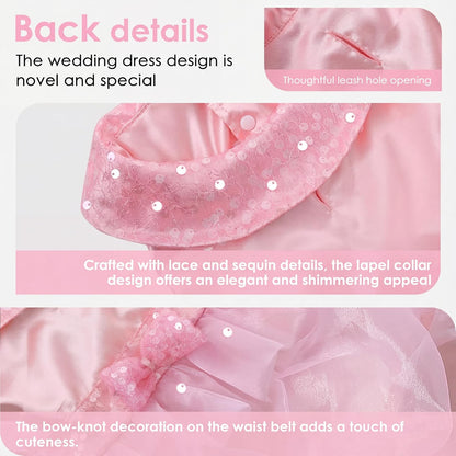 Dog Dress for Small Medium Large Dogs Pet Princess Wedding Dress with Detachable Train Multi-Layer Organza Girl Puppy Tutu Skirt Bowknot Sequin Decor Birthday Cat Clothes(Pink, XS)