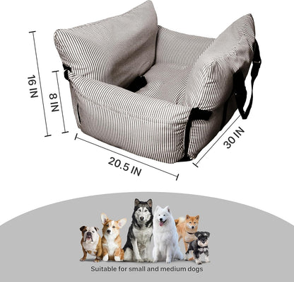 Dog Car Seat for Large/Medium Dogs Under 60 lbs Cats 2 in 1 Booster Seats Dog Bed for Car and Home Safety Travel Carrier with Pockets, Brown Stripes, 30''x 21''x 16"