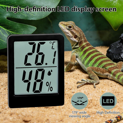 Digital Reptile Thermometer and Humidity Gauge, Large LED Display Terrarium Hygrometer with Adhesive Tape, for Bearded Dragon Tank, Leopard Gecko, Snake, Lizard, Hermit Crab Accessories