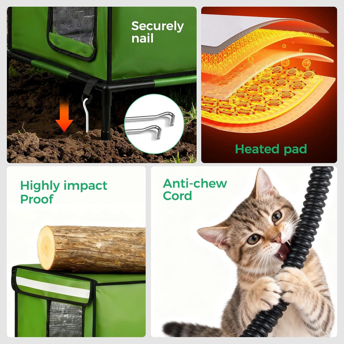 Heated Cat House for Outside Use 900D Oxford Cloth, Outside Cat House Weatherproof with Remote Control Heated Pad, Insulated Cat Houses with Removable Feet to Isolate Moisture, Against Extreme Weather