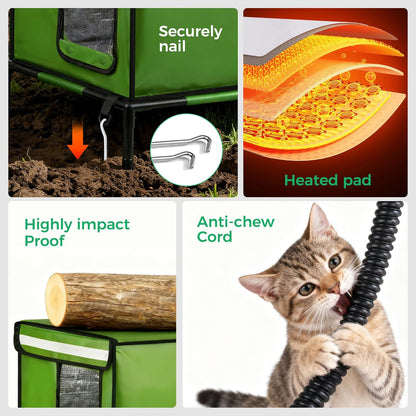 Heated Cat House for Outside Use 900D Oxford Cloth, Outside Cat House Weatherproof with Remote Control Heated Pad, Insulated Cat Houses with Removable Feet to Isolate Moisture, Against Extreme Weather