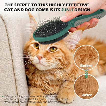2PCS Pet Grooming and Deshedding Tools, 2-In-1 Double-Sided Cat Brush for Shedding and Bathing, Dogs & Cats Shedding Comb for Long and Short Haired Dogs Cats