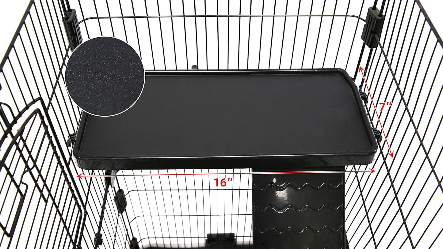 Homey Pet 3 Levels Chinchilla Ferret Pet Crate Small Animals Cages for Rat, Hamster, Guinea Pig, Squirrel, Include Caster Tray and Urine Guard (Black)