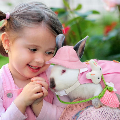Weewooday 2 Sets Pet Rabbit Bunny Dress Bunny Easter Costume with Leash Hat Mini Bag Harness Leash Small Animals Accessory for Rabbit Hedgehog Ferret Guinea Pigs Piggies Squirrel(Trendy)