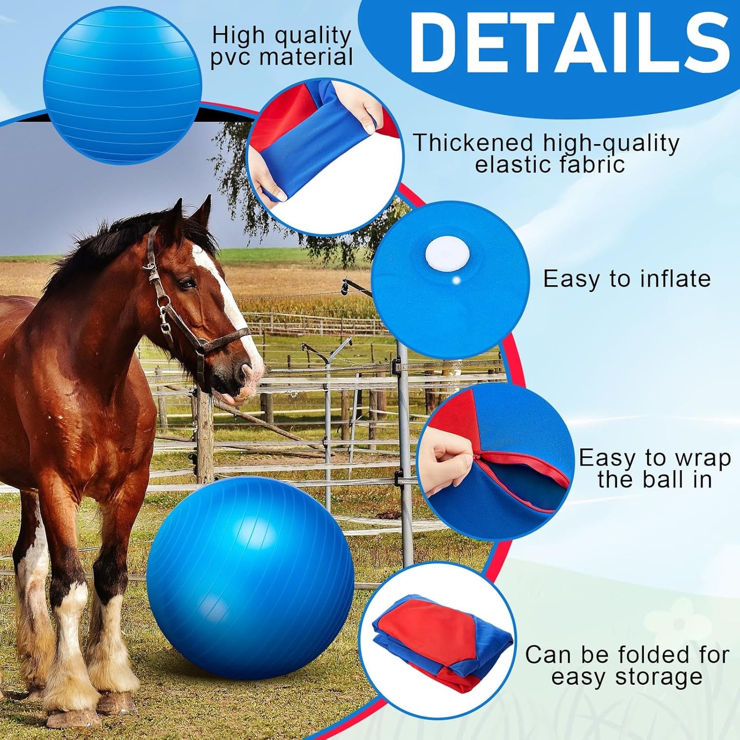 Giant Herding Ball with Ball Cover Anti Burst Please Watch VCR for How to Inflation Horse Toys for Horses Entertainment Play, Pump Included (Stylish,40 Inch,Blue)