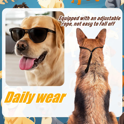 Dog Sunglasses Pet Supplies for Medium Large Breed Dogs with Adjustable Strap Black UV Protection Sun Glasses for Pet Riding Hiking Swimming Police Halloween Christmas Cosplay(Large)