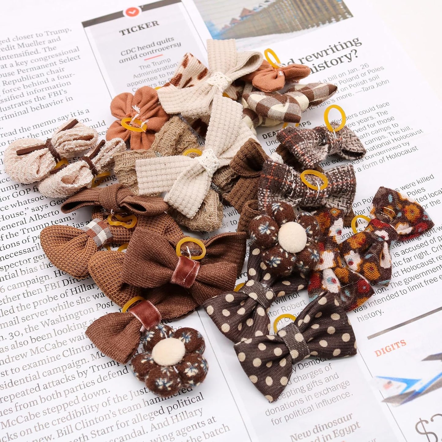 20pc Brown Small Dog Hair Bows - Mix Holiday Dog Hair Bows for Yorkie Puppies, Top Knot for Daily Use