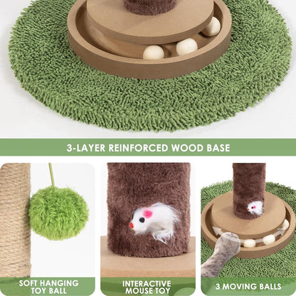 Cat Scratching Post, 35 Inch Tall Cat Scratcher Cat Tree Tower with Hanging Ball for Indoor Cats Adults,Peacock Plant Leaf,Sisal Rope Kitten Scratch with Interactive Mouse Cat Toy