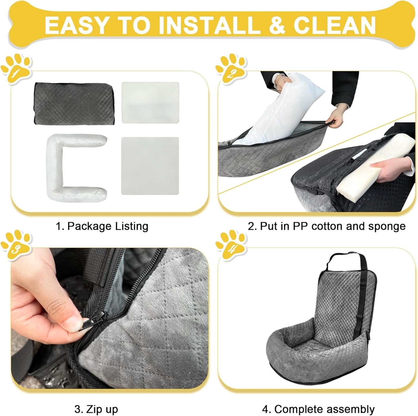 Dog Car Seat for Small Medium Dogs,Detachable Washable Travel Safety Pet Booster Seat, Comfy Ultra Soft and Multifunctional Car Travel Bed,Grey