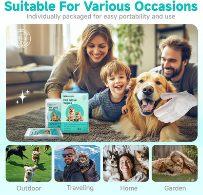 Pet Glove Wipes for Dogs and Cats [Individually Wrapped][Hypoallergenic Cleaning & Deodorising] Glove Bathing Wipes Moisture-rich Thickened Gloves for Daily Care, Traveling, Rinse Free Grooming Wipes