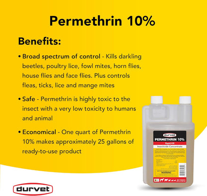 DURVET 2253432 Permethrin - EC 10 Percent - Concentrate - 32 Ounces