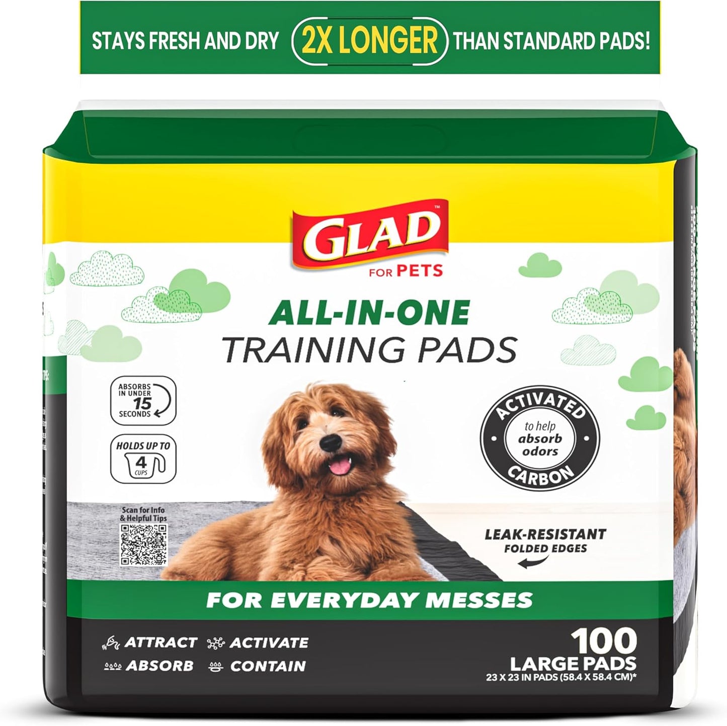 Glad for Pets Black Charcoal Puppy Pads, 23"x23" Disposable Training Pads That Absorb & Neutralize Urine with Activated Carbon - 100 Count