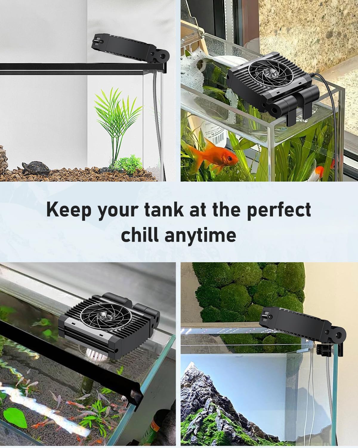 Pawfly Aquarium Chiller Fan, Quiet Aquarium Fan for Axolotl Tank, Fish Tank Cooling Fan, Aquarium Cooler with Adjustable Speed and Timer, Terrarium Fan Water Chiller for Freshwater and Saltwater Tanks