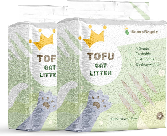 2pcs Pack (6L x 2) Tofu Cat Litter, Biodegradable, Clumping Kitty Litter, Flushable,Pea Fiber,Dust Free, Odor Control, Low Tracking, Lightweight
