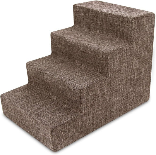 Best Pet Supplies Dog Stairs for Small Dogs & Cats, Foam Pet Steps Portable Ramp for Couch Sofa and High Bed Non-Slip Balanced Indoor Step Support, Paw Safe No Assembly - Brown Linen, 4-Step