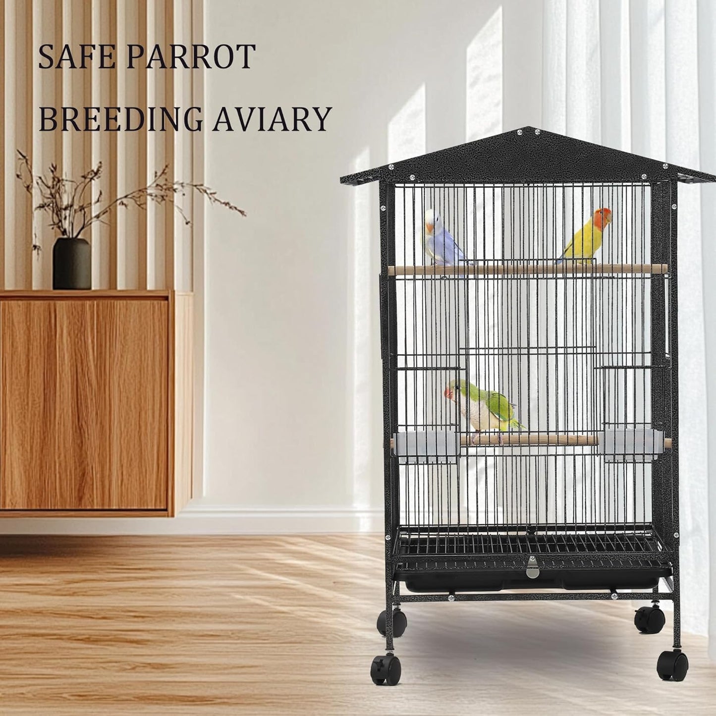 33‘’ Parakeet Cage, Bird Cage, Parrot Cage with Parrot Toys,Perch,Parakeet Cage Accessories,for Cockatiels,Finches,Lovebirds,Conure,Budgie, Canaries,Quaker,Pigeon Eclectus, Sun Parakeet
